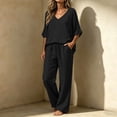 thumbnail image 2 of Purcolt 2 Piece Outfits for Women Cotton Linen V Neck High Low Top Drawstring Wide Leg Pants Set Vacation Beach Travel Lounge Outfit, 2 of 6