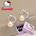 thumbnail image 2 of Sanrio-pendientes de plata con perlas para niñas, aretes de dibujos animados, regalo de Navidad, cumpleaños, Día de San Valentín, HelloKitty, 2 of 4