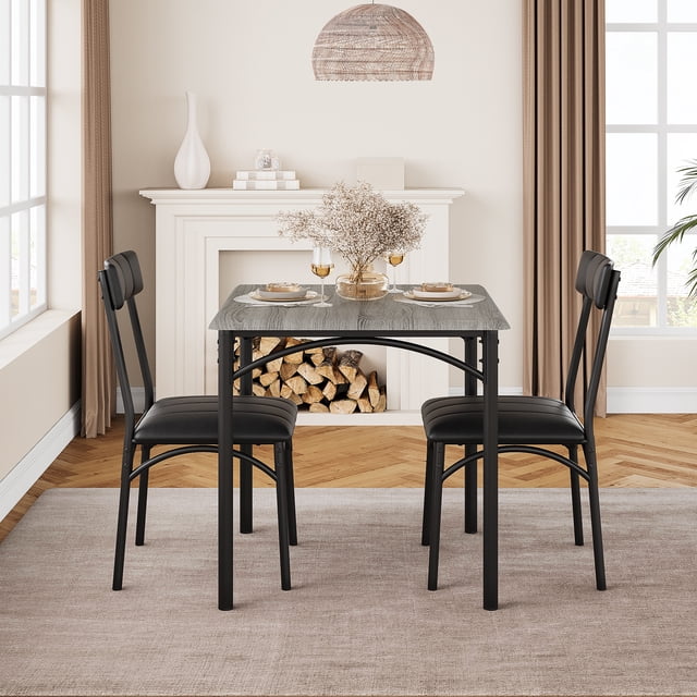 Dining Table Set for 2, Kitchen Table Set for 2, Dining Room Table Set with Upholstered Chairs, Square Kitchen Table Set for Small Space, Apartment, Studio