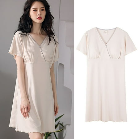 

Aayomet Maternity Dress for Photography Women Maternity Leisure Short Sleeve Breastfeeding Ice Silk Lactation Nightdress A C