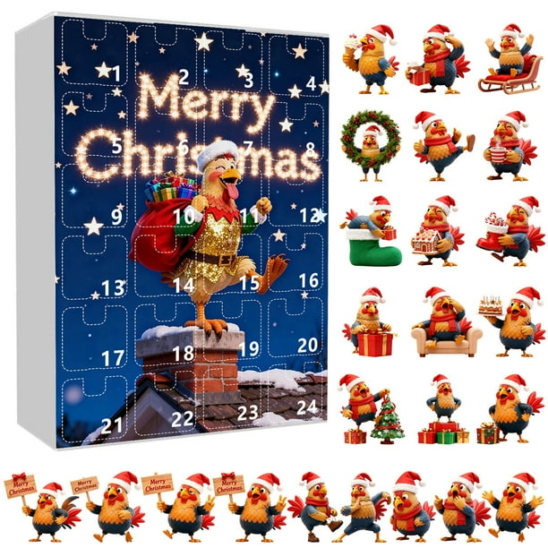 Calendario de Adviento con colgante de gallina | Decoración festiva para el árbol | Recuerdo de Adviento para el hogar y la familia
