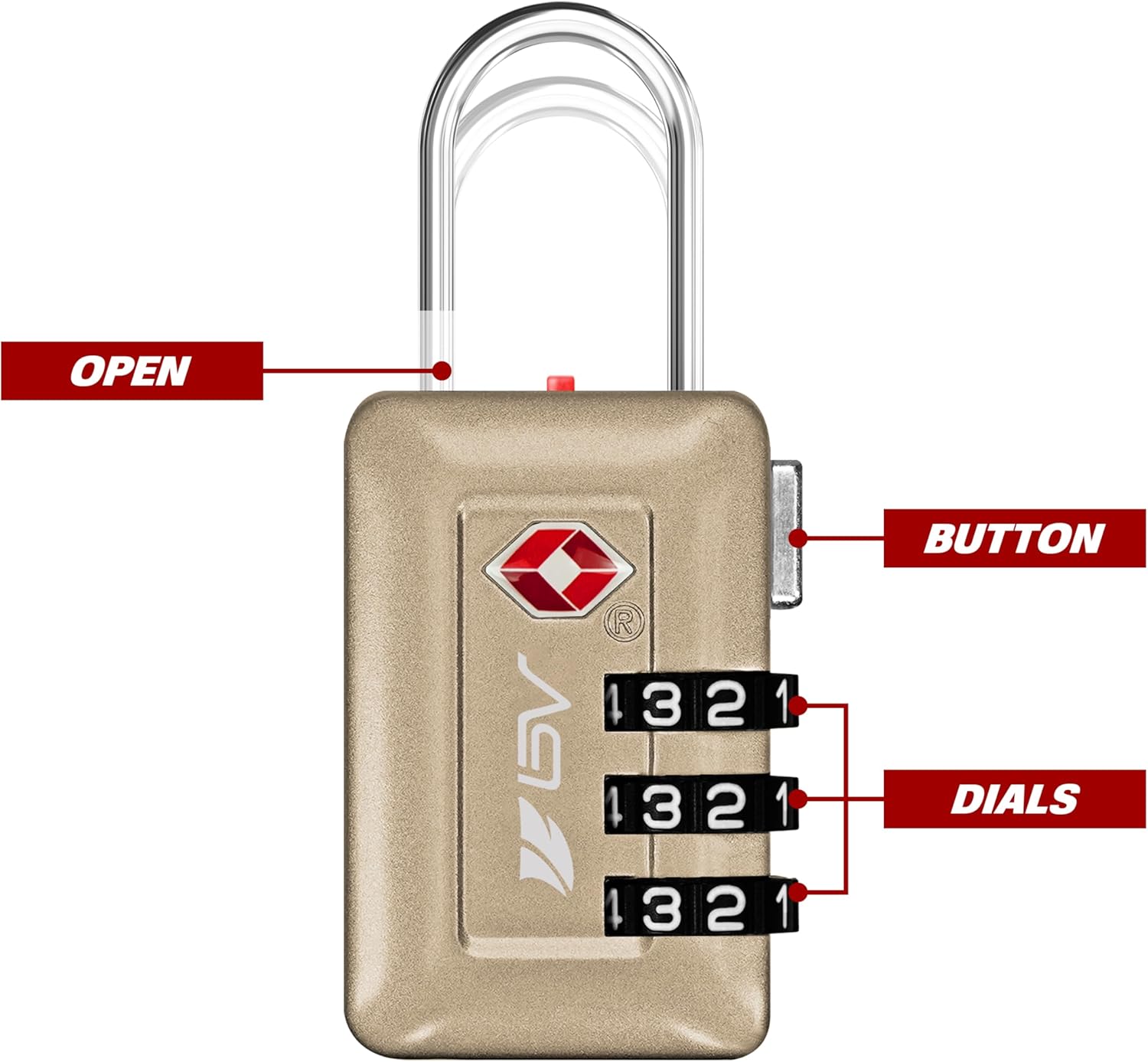 BV TSA Accepted 3-Digit Combination Travel Lock for Luggage, Gym Locker, Toolbox, Cabinets & More – Champagne Gold, 2 pack