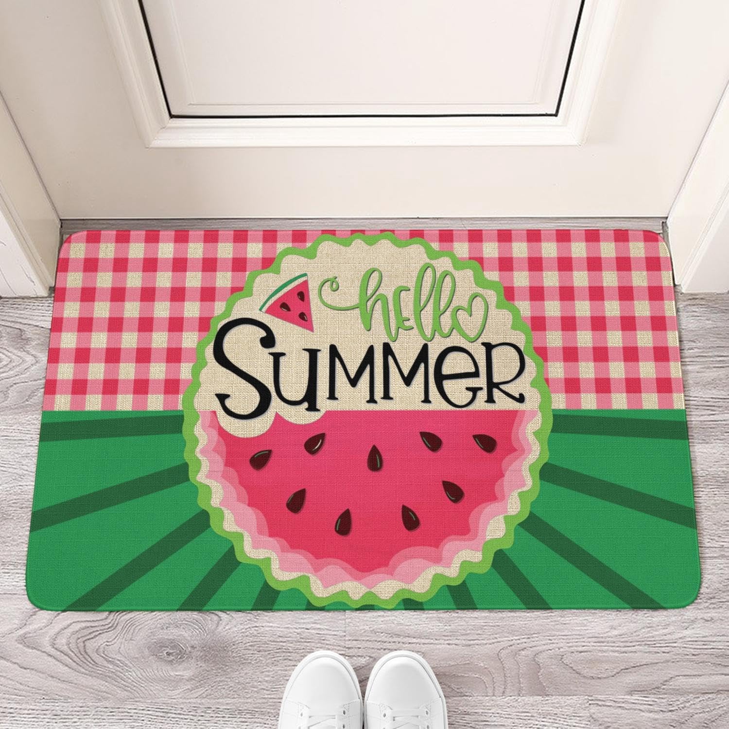 Hello Sunshine Door Mat 30 X 17 Inch Funny Summer Watermelon Door Mat Indoor Outdoor Entrance Floor Mat Non Slip Summer Decor Rubber Welcome Mats