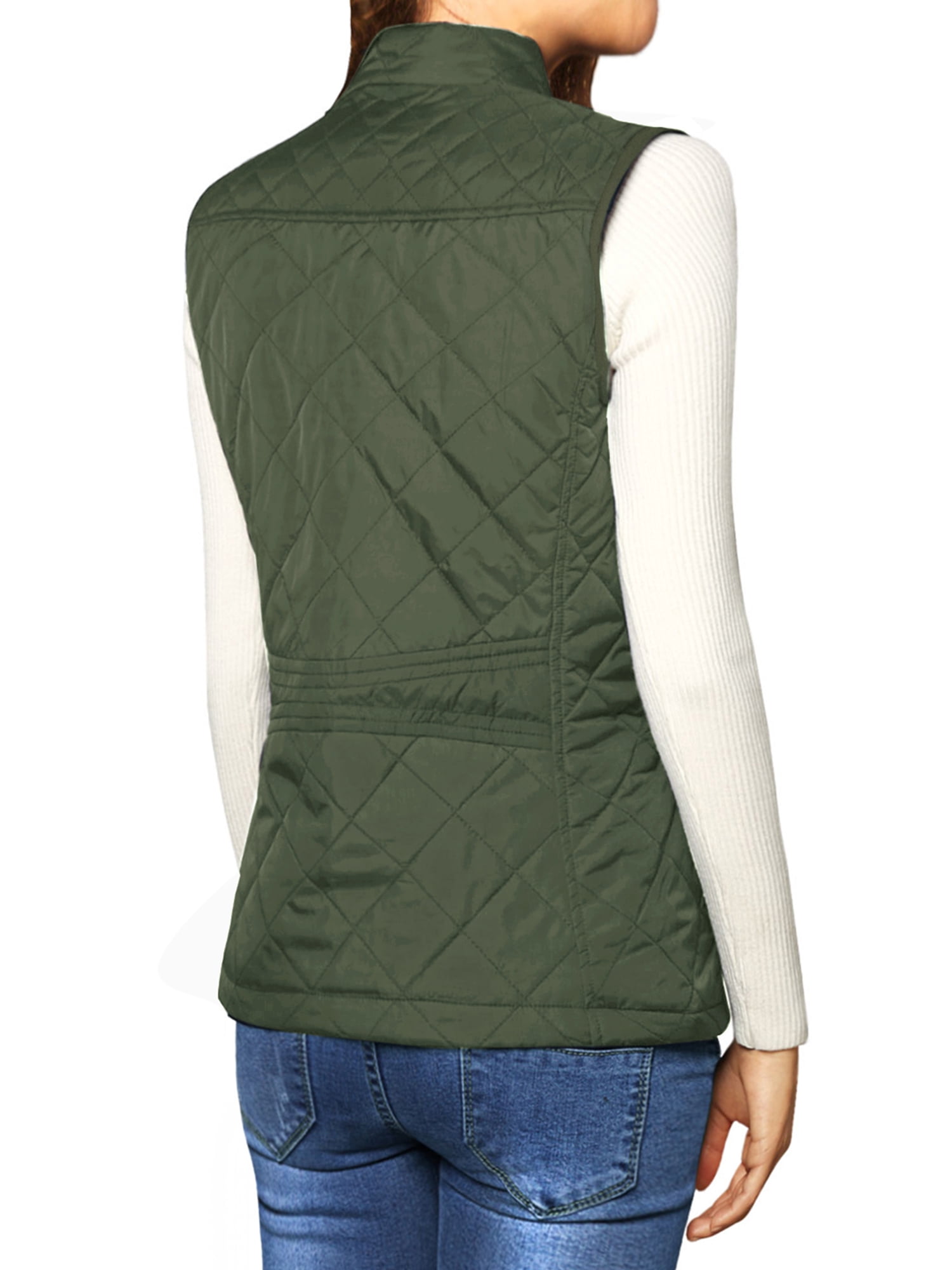 DARING DIVA Women's Zip Stand Collar Quilted Padded Vest XS Green