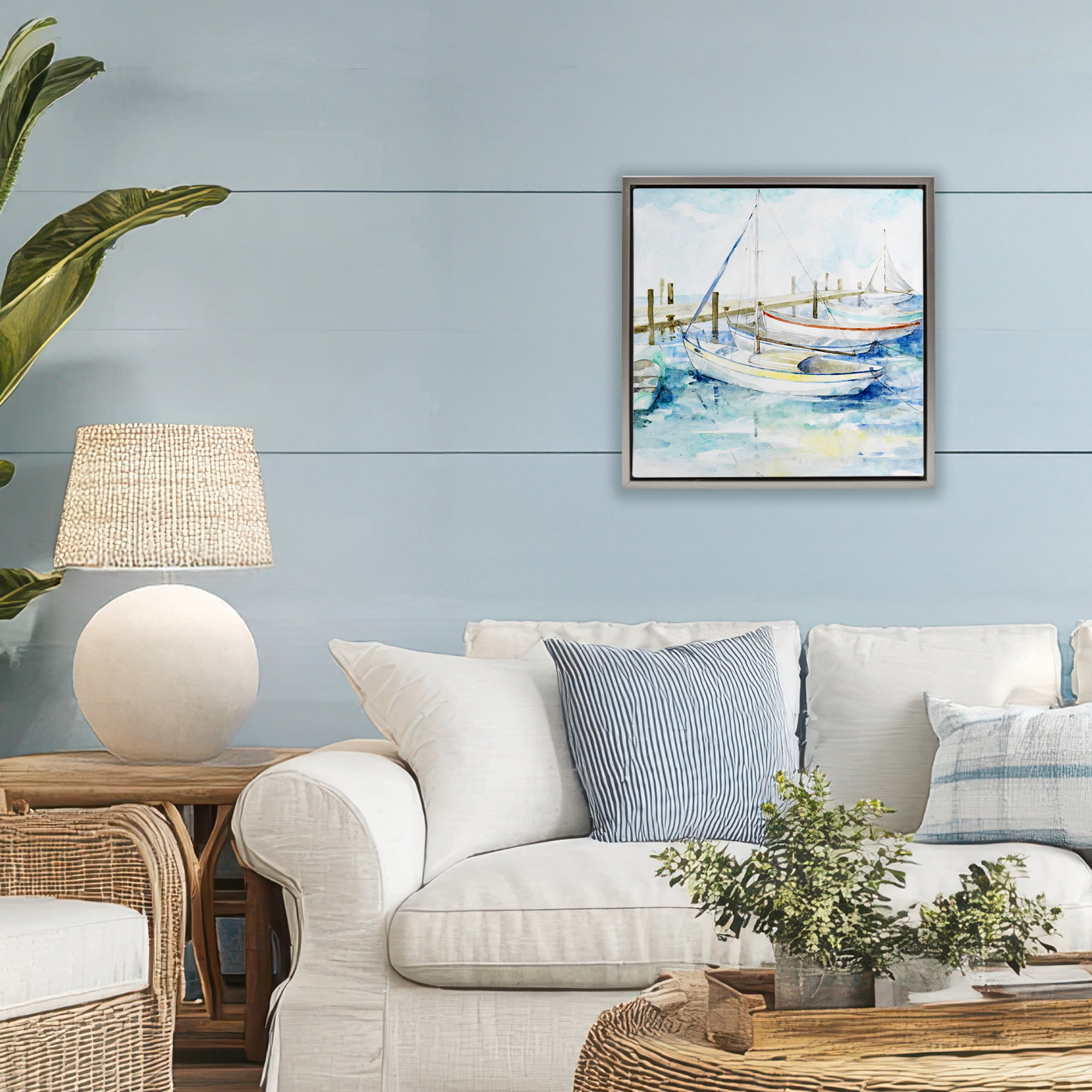 Stupell Industries Docked Sails on Stormy Seas Gray Framed Floater Canvas Wall Art, design by Lorenzo Collective