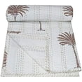 thumbnail image 2 of Indian Handmade Cotton Palm Tree Design Block Print Queen Kantha Throw Blanket Bedspread, 90x108 Inch, 2 of 9