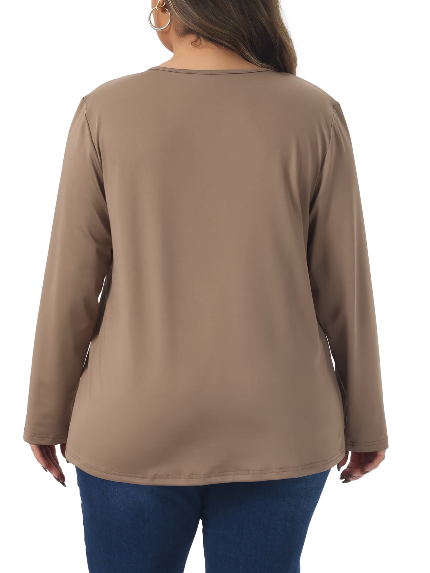 DARING DIVA Women's Plus Size Long Sleeve Notched Neck Loose Tops 4X Khaki