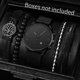 thumbnail image 5 of 4/5 Uds. Relojes de moda para Hombre, correa de cuero de nailon informal, conjunto de pulseras de Reloj de cuarzo para Hombre, Reloj para Hombre (sin caja), 5 of 5