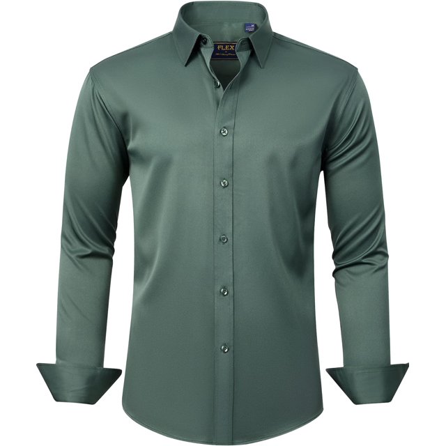 J.VER Camisas de vestir para hombre, camisa formal de manga larga, elástica, sin arrugas, informal, con botones