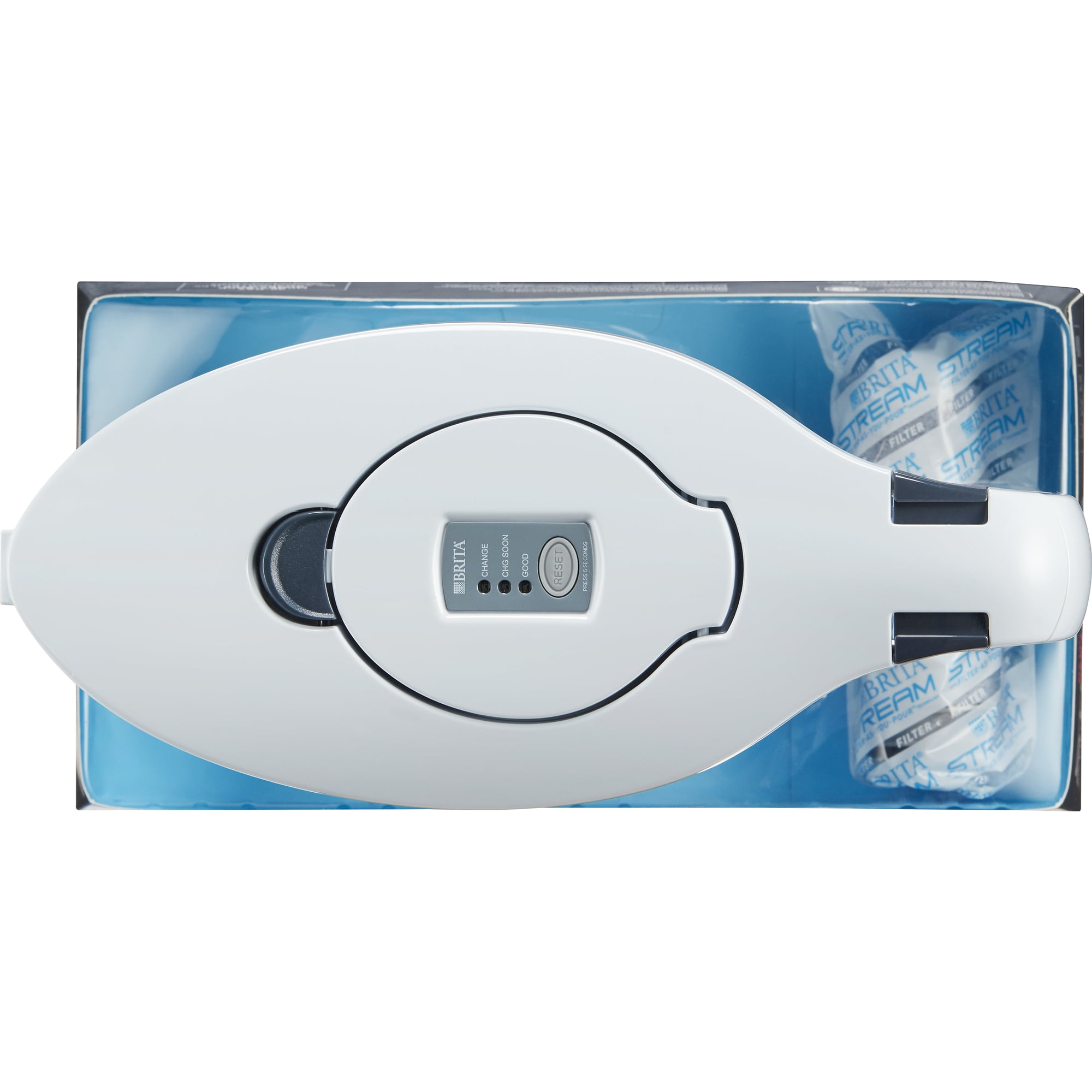 Brita 10 Cup Stream Filter as You Pour Water Pitcher with 1 Filter, Hydro, BPA Free, Chalk White