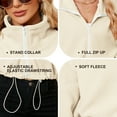 thumbnail image 2 of Zando Women Oversized Full Zip Fleece Jacket Long Sleeve Sherpa Crop Coat with Drawstring Hem Apricot L, 2 of 8