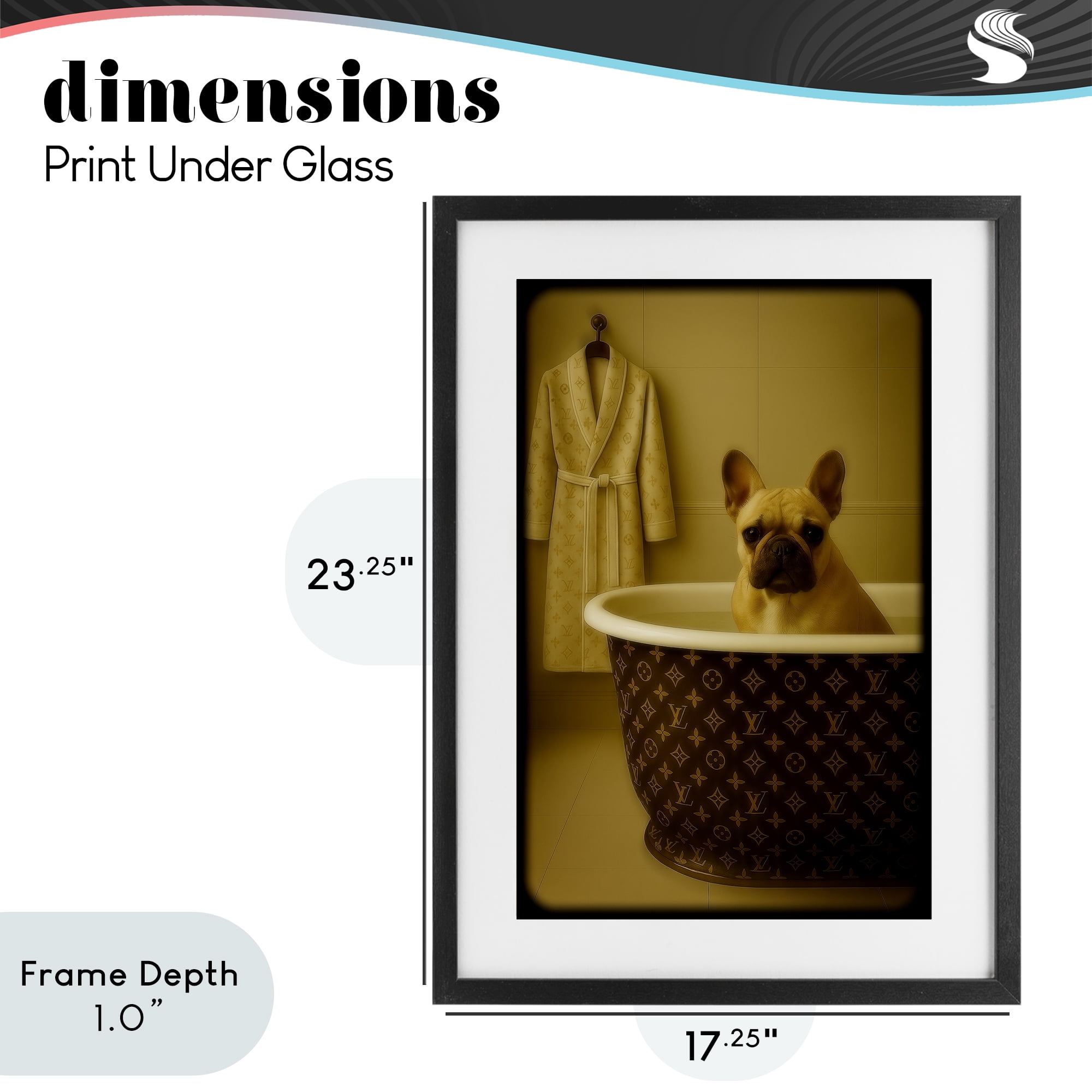 Stupell Industries Couture French Bulldog in Luxury Tub Black Framed Print Under Glass, design by Grotto Studios