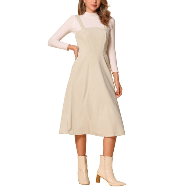VESTIDO TANK RIBETEADO DE MUJER INSPIRE CHIC CON CUELLO CUADRADO Y SIN MANGAS, CORTO EN A, LONGITUD MIDI, CASUAL, TALLA XL, BEIGE