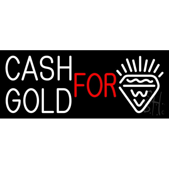 Cash For Gold Diamond Logo 1 LED Neon Sign 13 x 32 - inches, Black Square Cut Acrylic Backing, with Dimmer - Bright and Premium built indoor LED Neon Sign for Pawn Wall decor decor, and storefront.