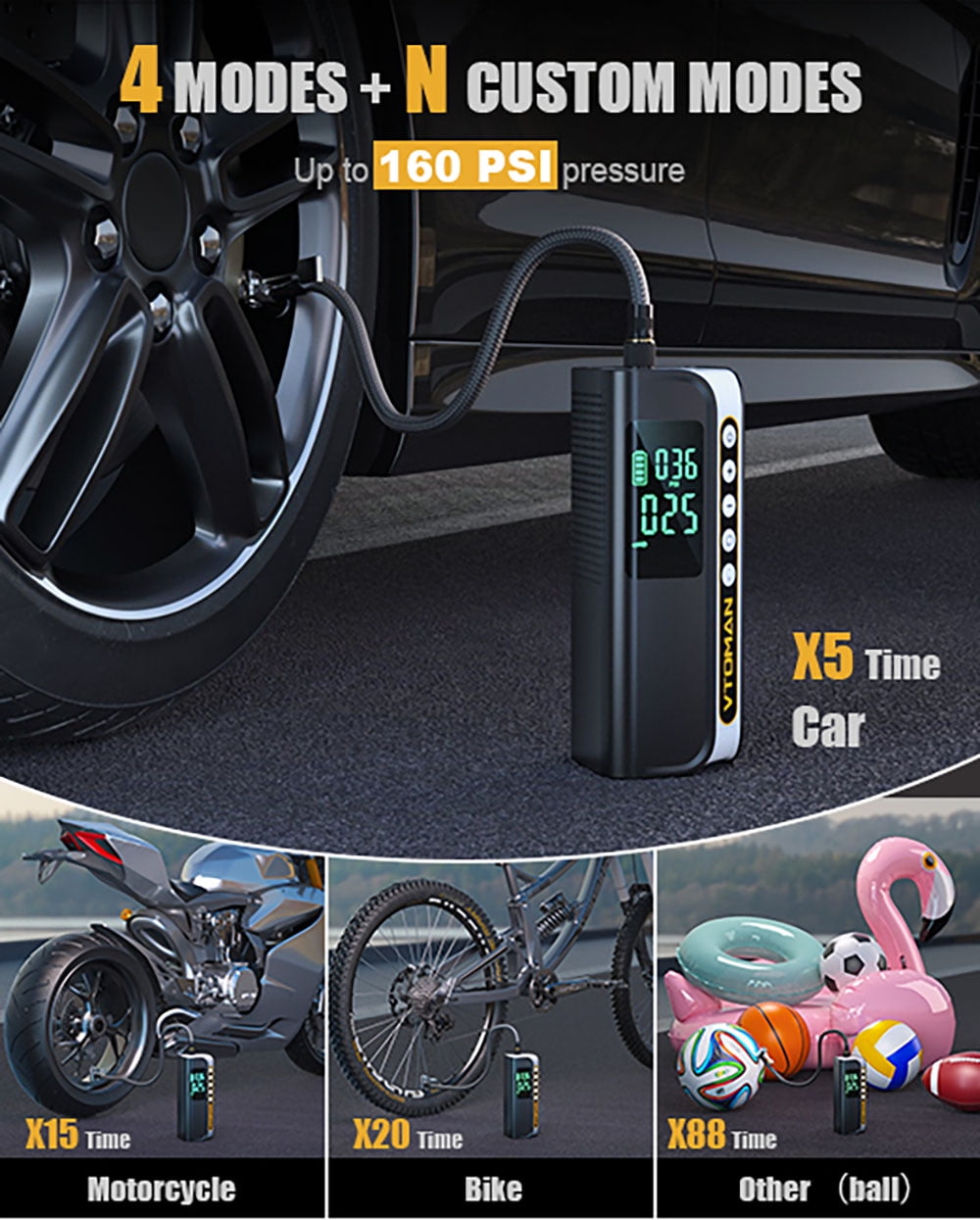 Clearance! VTOMAN X6 Pro Portable Air Compressor-160PSI Cordless Tire Inflator,7500mAh Compact Auto Tire Pump for Car/Bike/Balls