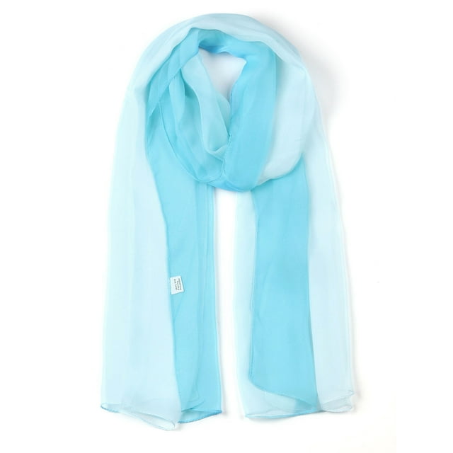INSPIRE CHIC Bufanda de Mujer Chiffon Seda Color Gradiente Ligera Larga Chal Azul Claro