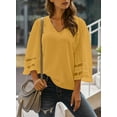 thumbnail image 5 of Sidefeel Women Blouse Shirts V Neck Lace Splice Solid Blouses Tunic Tops S 4-6, 5 of 6