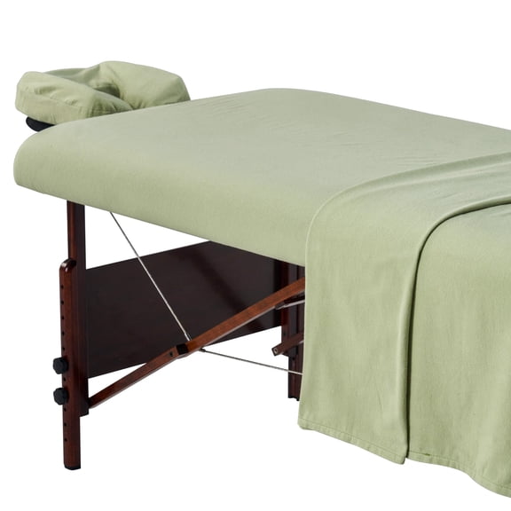 Master Massage Juego de sábanas de Franela para Camilla de Masaje Universal, Funda de Mesa 3 en 1, Funda de cojín para la Cara, Sábana de Mesa, Color Verde Lirio