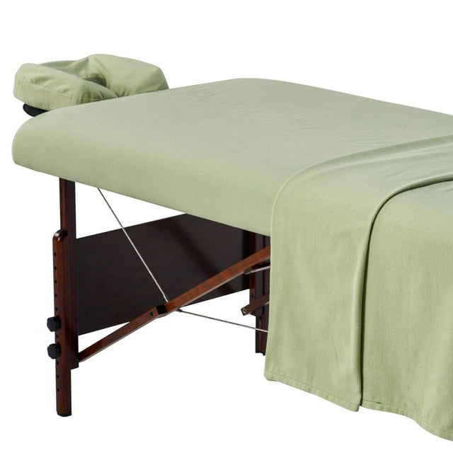 Master Massage Juego de sábanas de Franela para Camilla de Masaje Universal, Funda de Mesa 3 en 1, Funda de cojín para la Cara, Sábana de Mesa, Color Verde Lirio