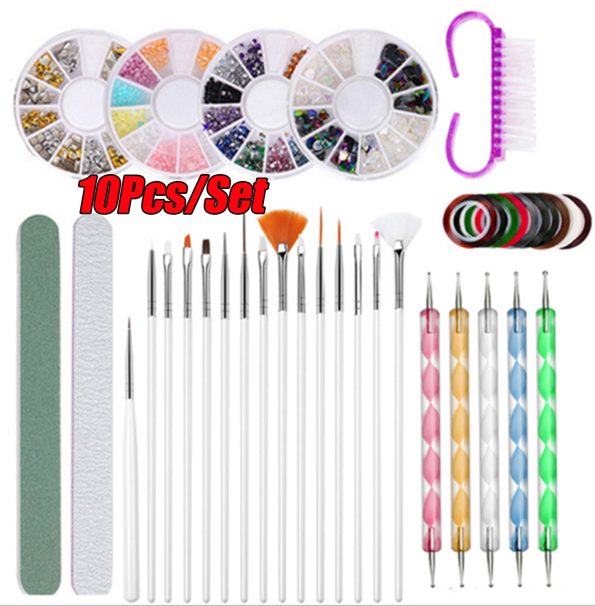 Dicasser 10pcs Set for Gel Polish, for Gel Nails Professional Nail Art Tools for Manicure/Pedicure Nail Art at Home, White