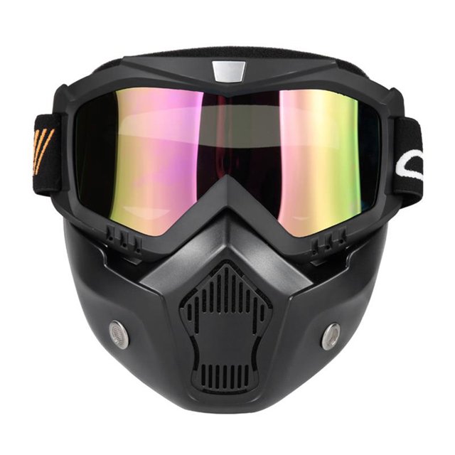Graflsoa Detachable Motorcycle Goggles with Breathable Face Mask for Open Face Helmets - Windproof, Dustproof, and Anti-Glare Protection for Motocross, Skiing, and Snowboarding.