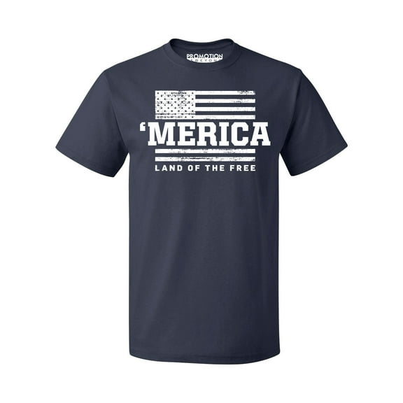 Merica Land of The Free 4th of July Men's T-shirt, 3XL, Navy