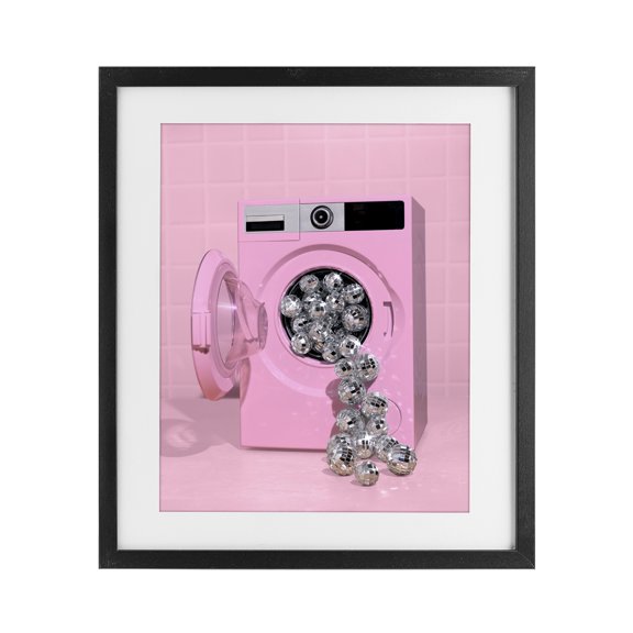 Stupell Industries Eclectic Disco Laundry Machine over Pink Black Framed Print Under Glass, 13 x 16, by LISH Creative
