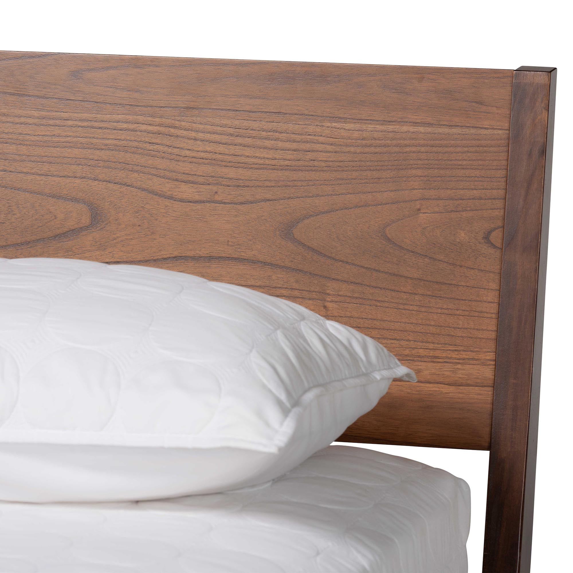 Baxton Studio Salvatore Mid-Century Modern Walnut Brown Finished Wood Queen Size Platform Bed
