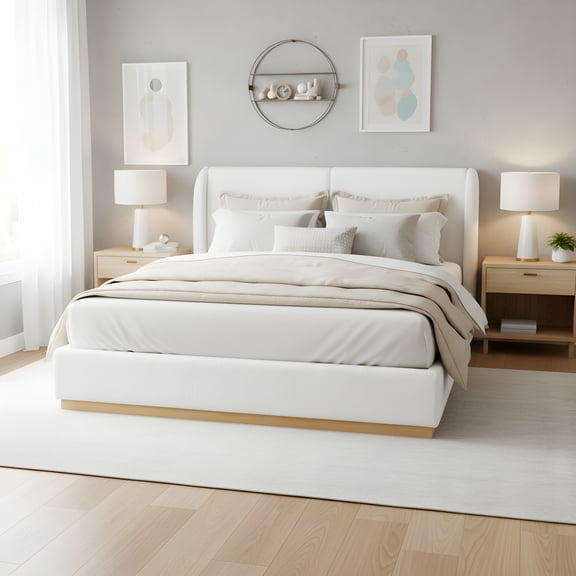 Christopher Knight Home Queen Wingback Boucle Bed Frame with Enclosed Wood Base, White