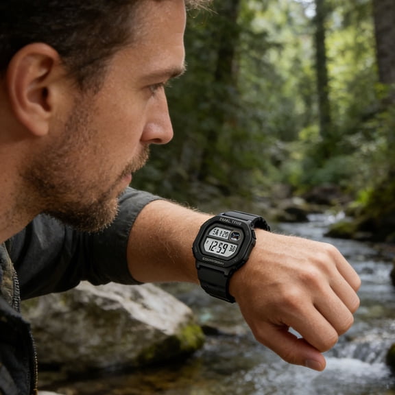 Slim Outdoor Sports Digital Watch, practical multi-function stopwatch, night luminous time display, lightweight 50m waterproof wristwatch for student hiking camping fitness activity