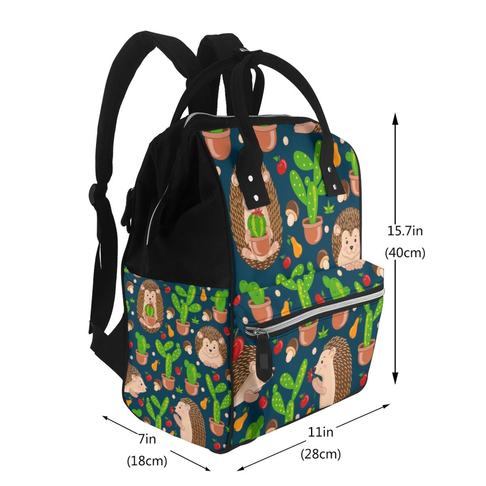 Fuzoiu Cute Hedgehogs Cactus Blue Print Diaper Bag Backpack,Baby Essentials Travel Tote,Multi function Waterproof Diaper Bag, Travel Essentials Baby Bag - Unisex