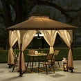 thumbnail image 3 of Sunjoy 9 ft. x 9 ft. Beige and Brown Steel Soft Top Gazebos Mosquito Nettings and Privacy Screens, Double Roof Outdoor Screened Gazebos Shelter, Gazebo Canopies for Backyard, 3 of 14