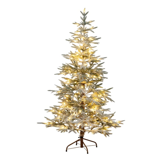 Nearly Natural 6ft. Pre-Lit Artificial Flocked Woodland Fir Christmas Tree with 150 Warm White LED Lights