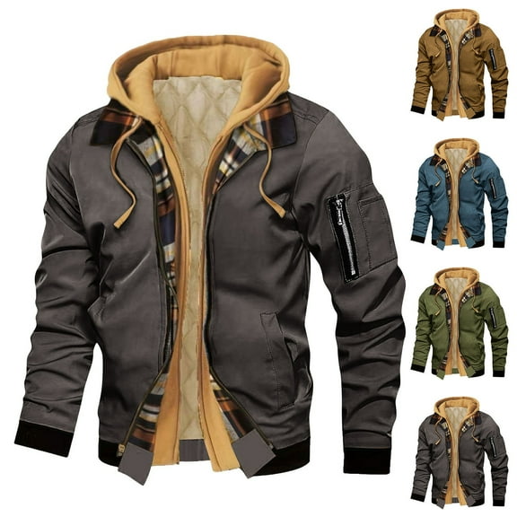 Txeol Mens Flannel Hoodie Jacket Long Sleeve Plaid Shirt Jackets Zip Up Quilted Lined JacketsThermal Hooded Coats Outerwear,Blue,L