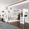 thumbnail image 2 of Euroco Wood Full over Full Bunk Bed with Twin Loft Bed,  L-Shaped 3 Beds with 2 Desks, Drawers and Pegboards, Storage Gaming Bed with LED Light and USB Charging, White, 2 of 10