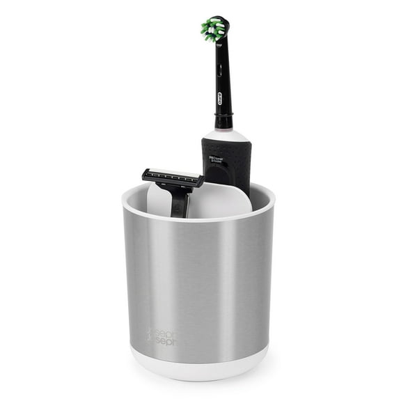 Joseph Joseph Duo Compact Stainless Steel Toothbrush Holder for Bathroom Countertop – Rust-Resistant Toothbrush Organizer, Modern Design, Easy to Clean, Durable for Small Spaces, Kids & Adults