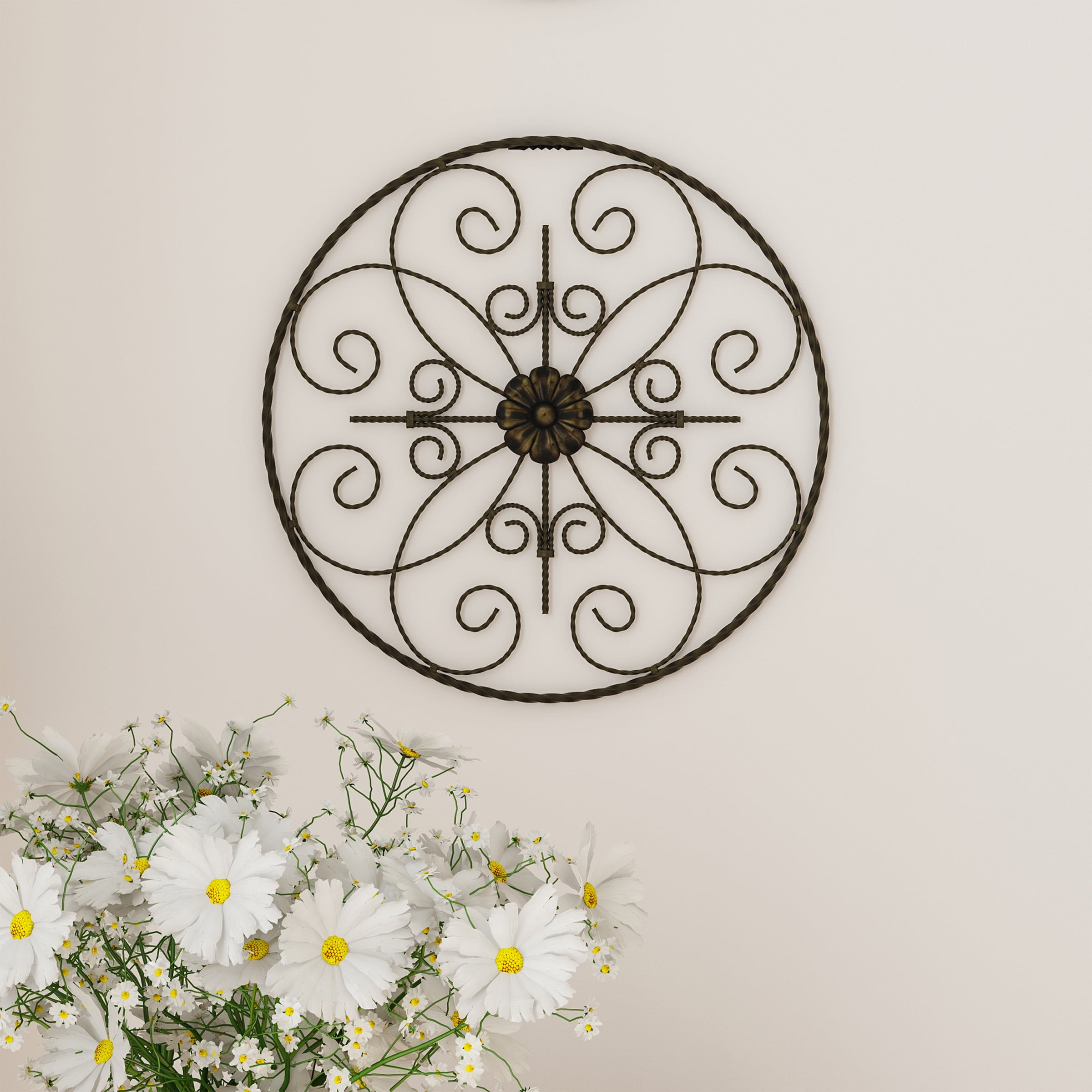 Medallion Metal Wall Art 14 Inch Round Metal Home Decor, Hand Crafted