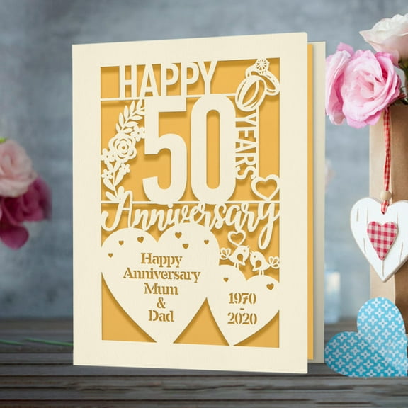 Personalized Anniversary Card, Papercut Love Hearts & Text, Happy Anniversary Wedding Memory Greeting Card Keepsake Gift for Wife Husband Dad Mum