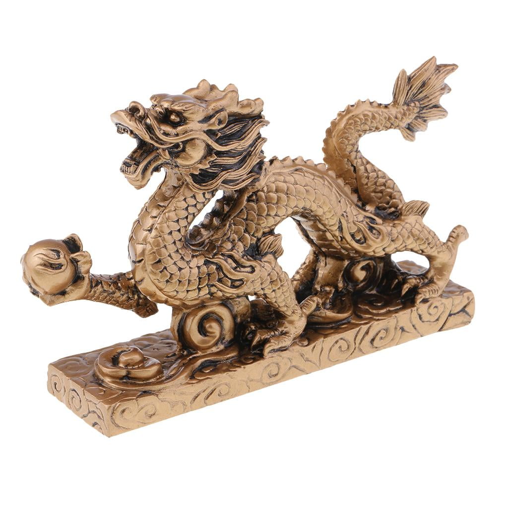 Old Chinese bronze Carved luck dragon Statues 