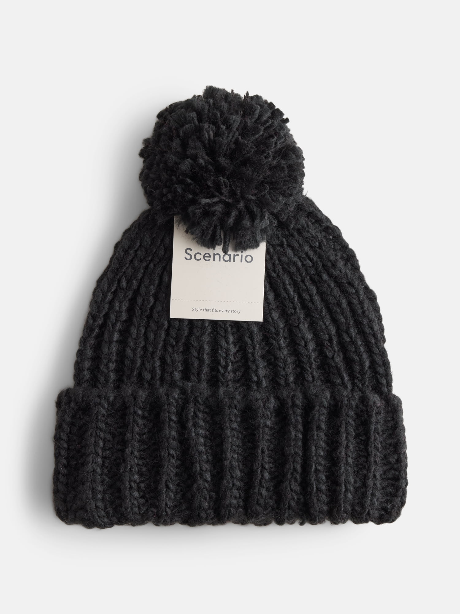Scenario Women's Chunky Textured Beanie, One Size Fits Most, Black Soot