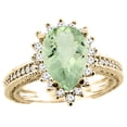 thumbnail image 1 of 10K Yellow Gold Natural Green Amethyst Ring Pear 12x8mm Diamond Accent, size 5, 1 of 4