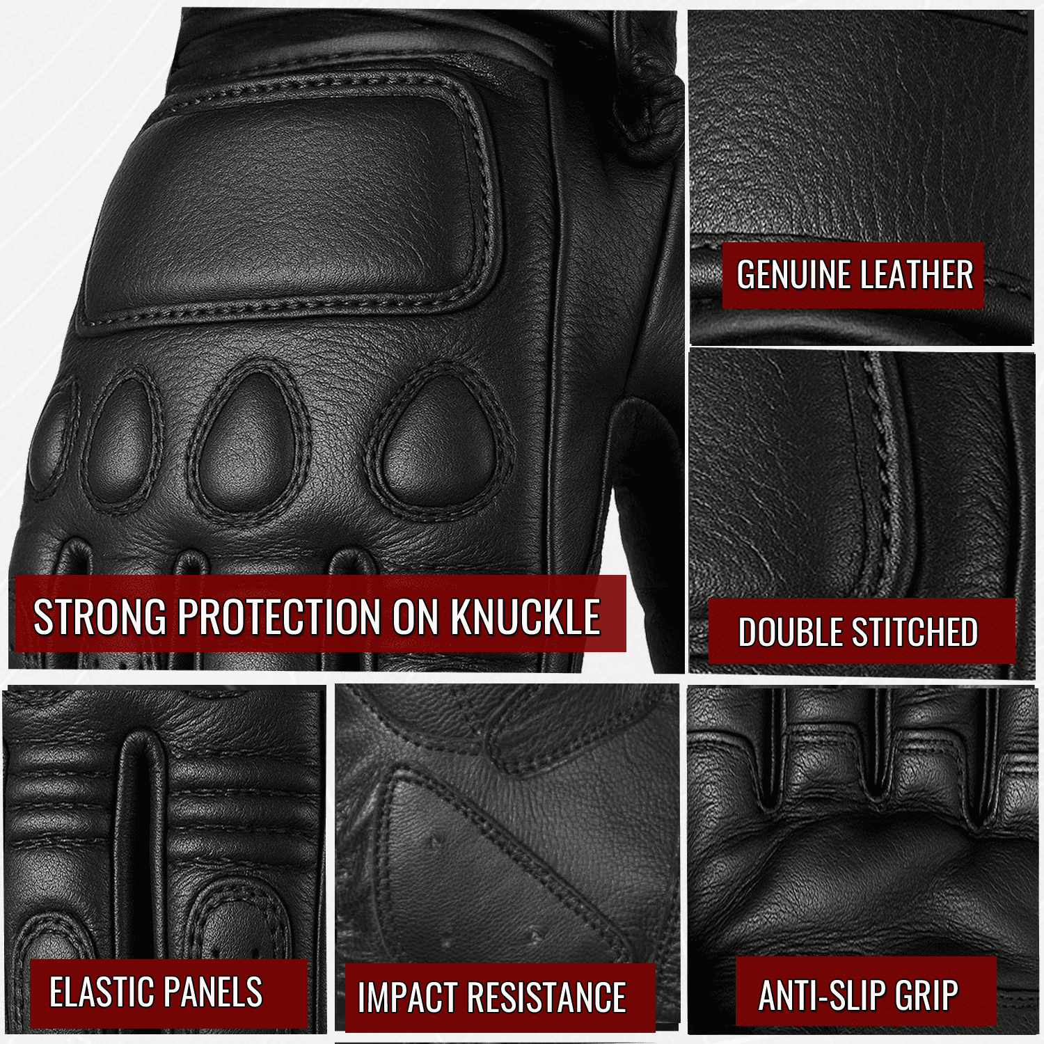 Men's Vintage Goatskin Leather Motorcycle Gloves Gel Padded Cruiser Street Riding Protective Racing Powersports S
