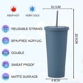 thumbnail image 2 of 700ml reusable cold water cup plastic cup, double-layer solid color beverage cup with lid and straw, 2 of 5