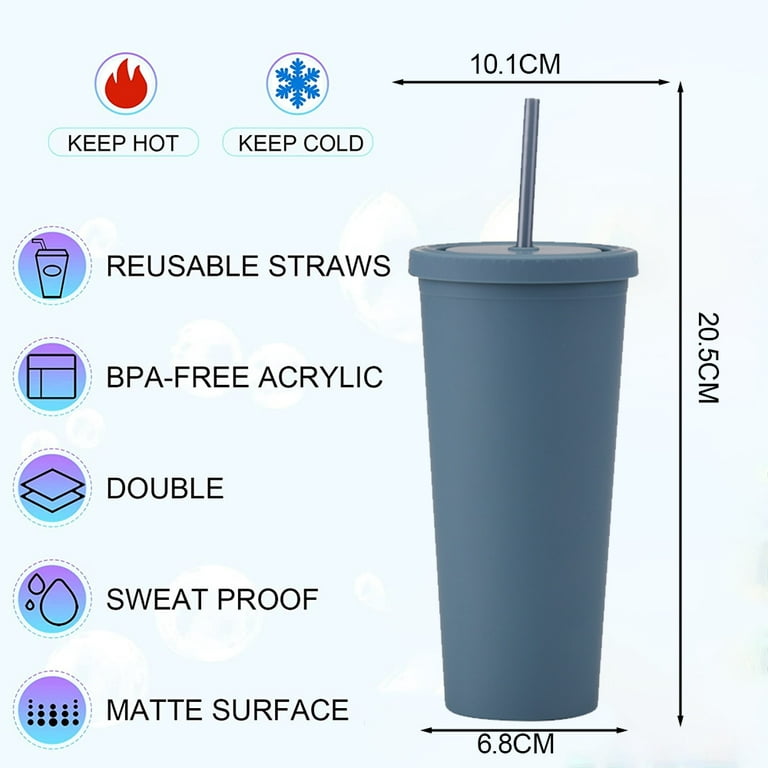 700ml Reusable Plastic Cups with Lids and Straws for Adults and