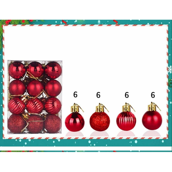 Hmgxay 24PC 1.2" Christmas Tree Baubles, Festive Hanging Ornaments for Holiday Decoration, Glittery Christmas Balls for Tree Trimming, Stylish Xmas Decoration Packs of 24