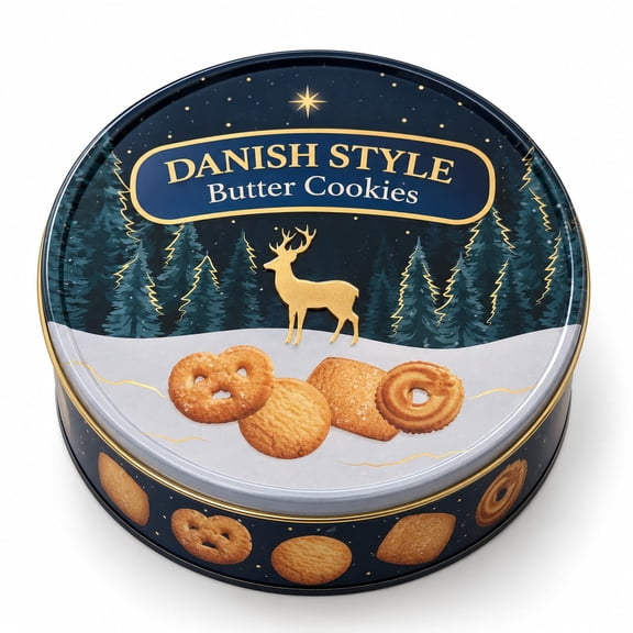 Danish Style Butter Cookies 300g - Christmas Gift Tin with Gold Stag