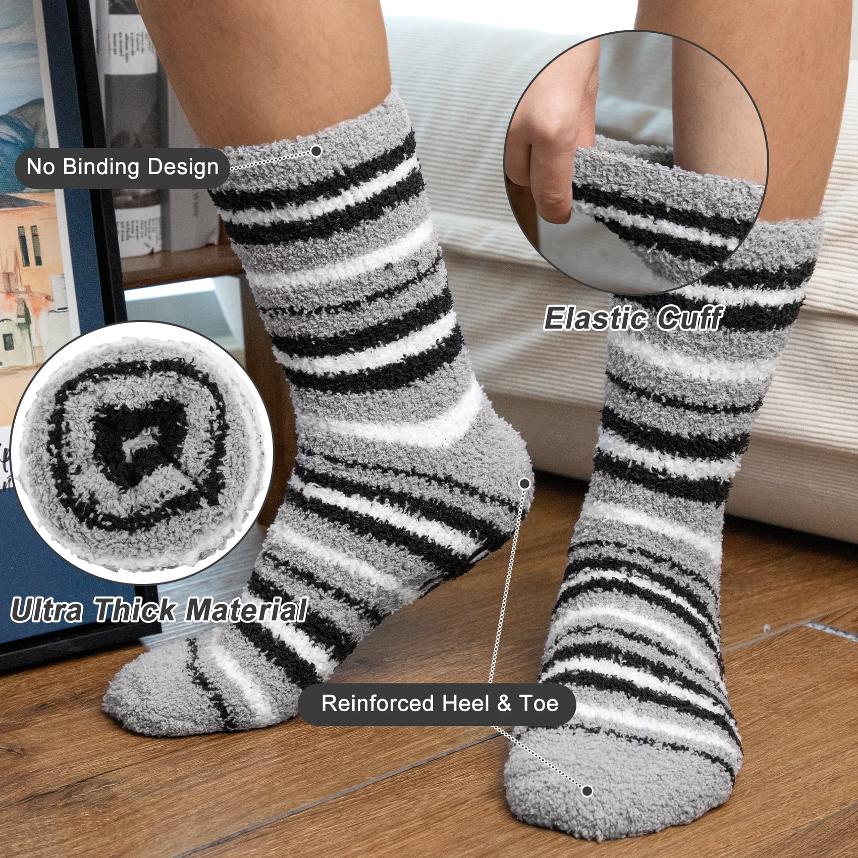 KOITHOT 6 Pack Men Fuzzy Socks Warm Winter Soft Fluffy Cozy Slipper Fleece Socks for Men