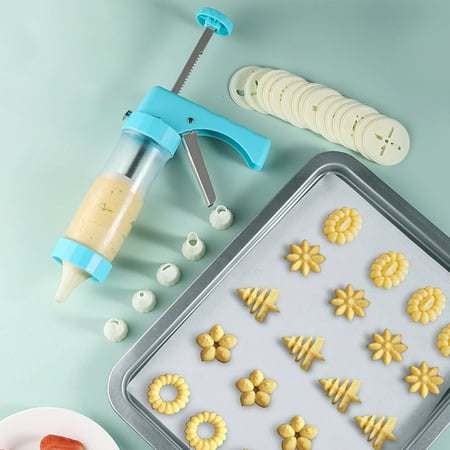 

Yanerim 1 Set Cookie Press Stainless Steel Cookie Maker Kit Easy to Use Creative Baking Tool with 16 Plates And 6 Nozzles for Kitchen