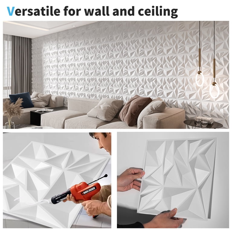 Bathroom s Art3d 12 Pack 3D Diamond Design s 19.7x19.7 PVC Panel For ...