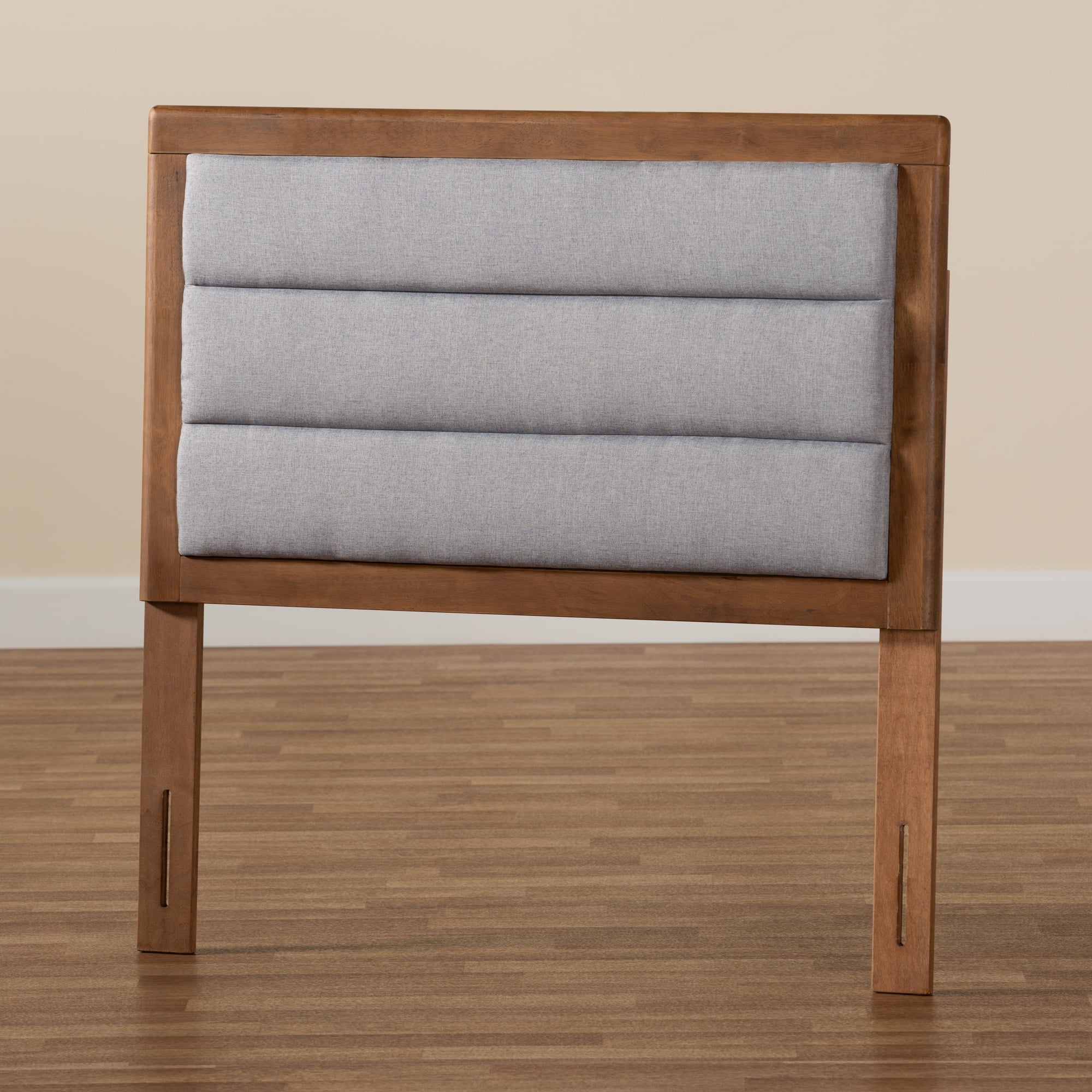 Baxton Studio Dexter Modern and Contemporary Light Grey Fabric Upholstered and Walnut Brown Finished Wood Twin Size Headboard